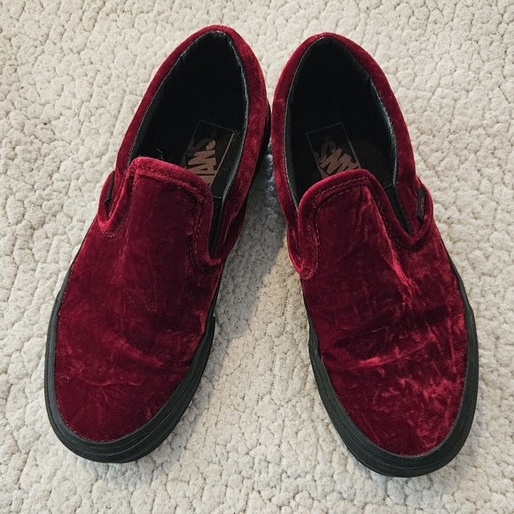 Vans Women's Rich Red Velvet Slip-Ons - Picture 1 of 4